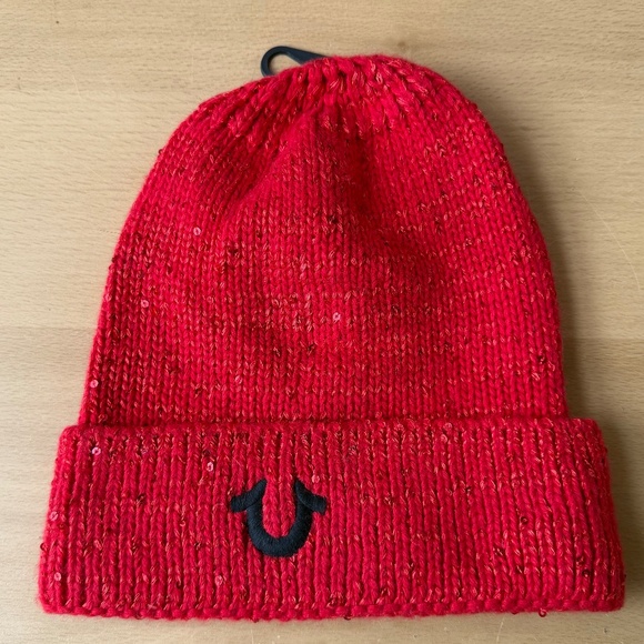 TRUE RELIGION Women’s RED Knit Beanie Hat w/ Sequins Cashmere /Wool blend BNWT main image 7
